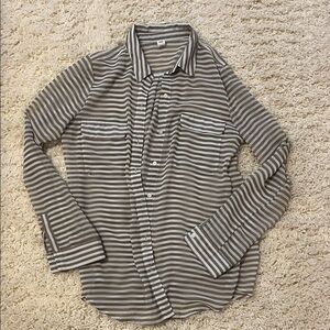 Old Navy Brown and Mint Green Striped Sheer Button-Down Shirt